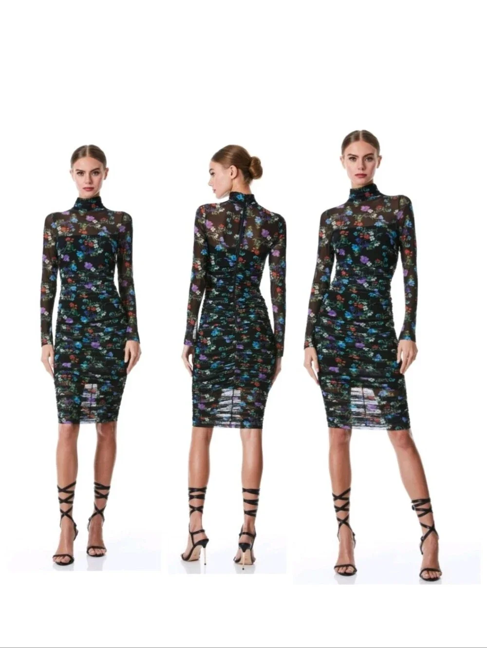 ALICE + OLIVIA DELORA TURTLENECK LONG SLEEVE MIDI DRESS. Size 0 NWT $495